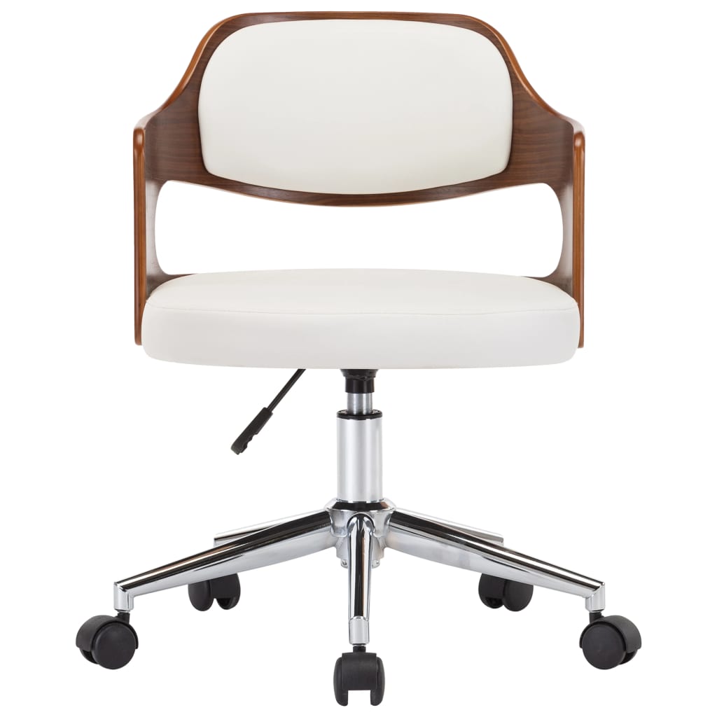 Chaise de bureau pivotante en bois courbé blanc et simili cuir