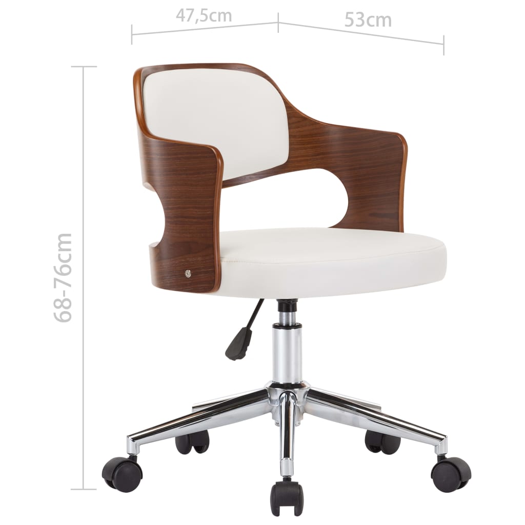 Chaise de bureau pivotante en bois courbé blanc et simili cuir