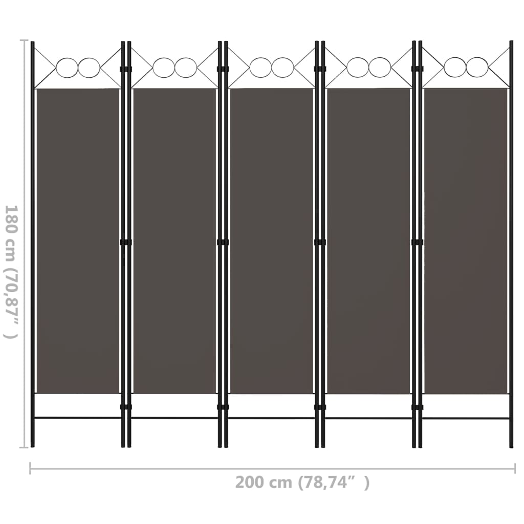 5-tlg. Raumteiler Anthrazit 200 x 180 cm