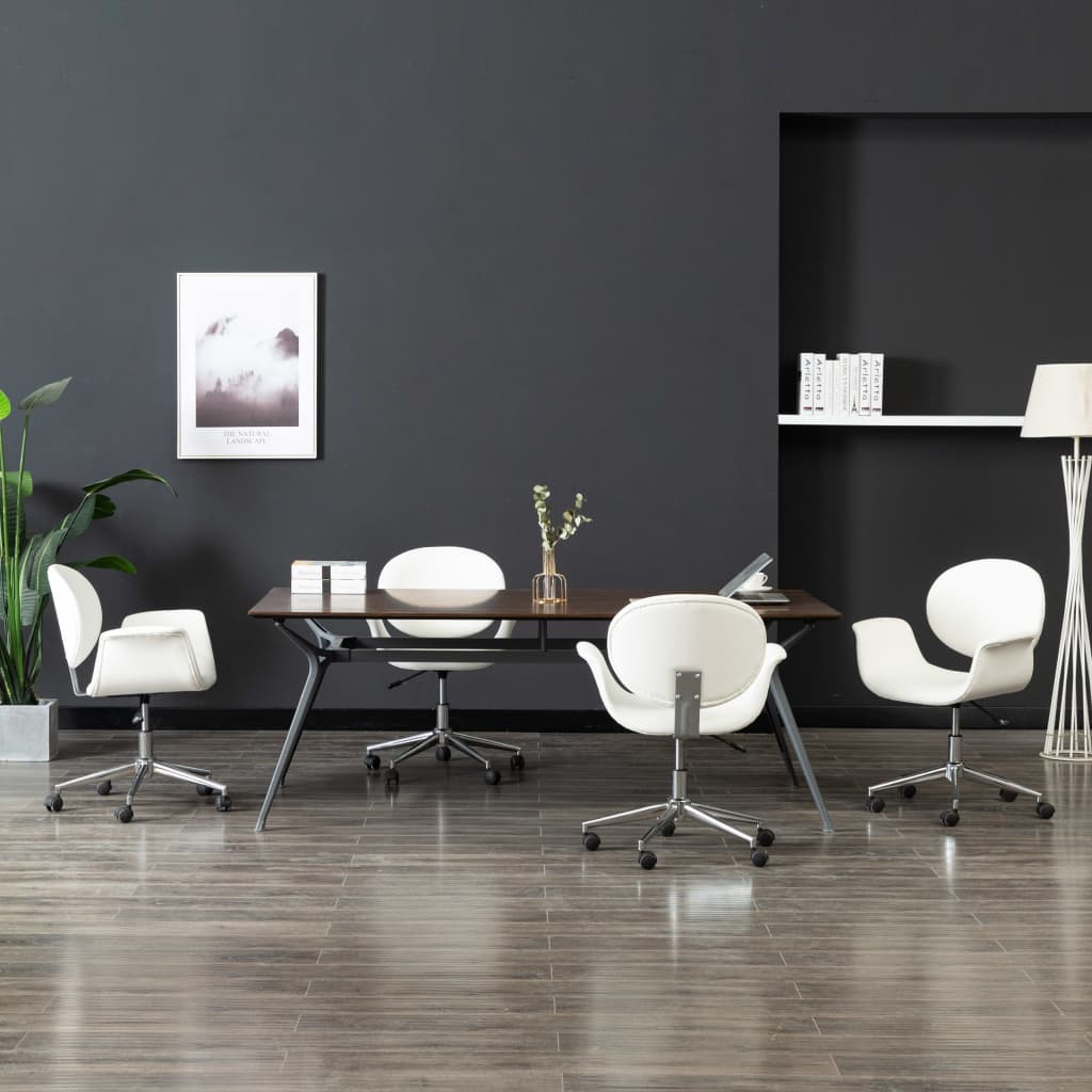 Swivel dining chairs 4 pcs. White faux leather