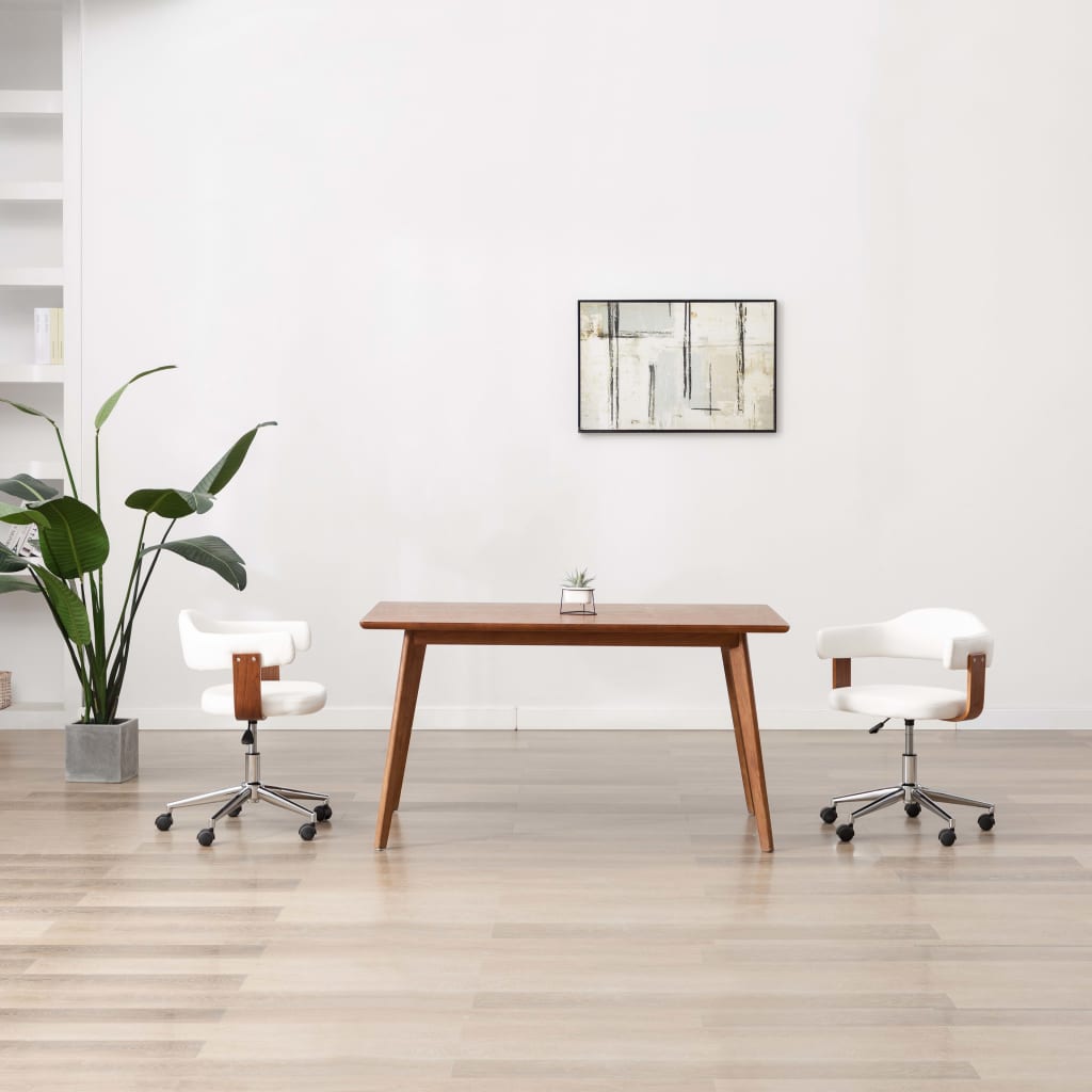 Dining chairs 2 pcs. Swivel white bentwood and imitation leather
