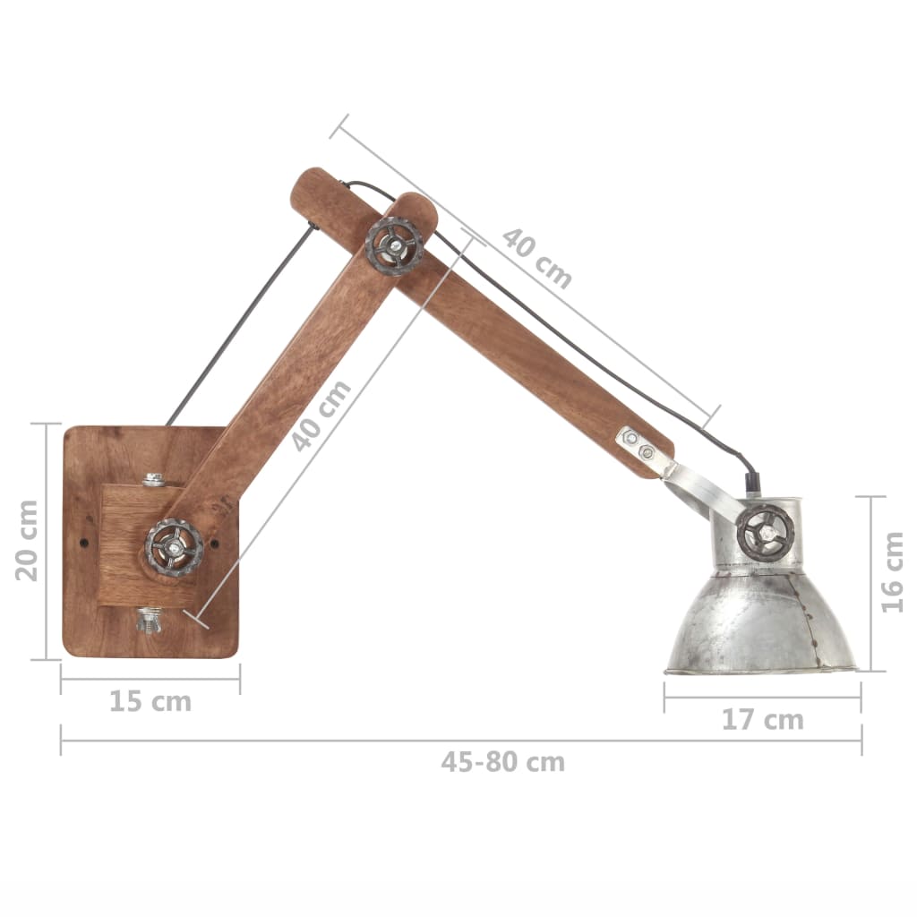 Wall light industrial style silver round E27