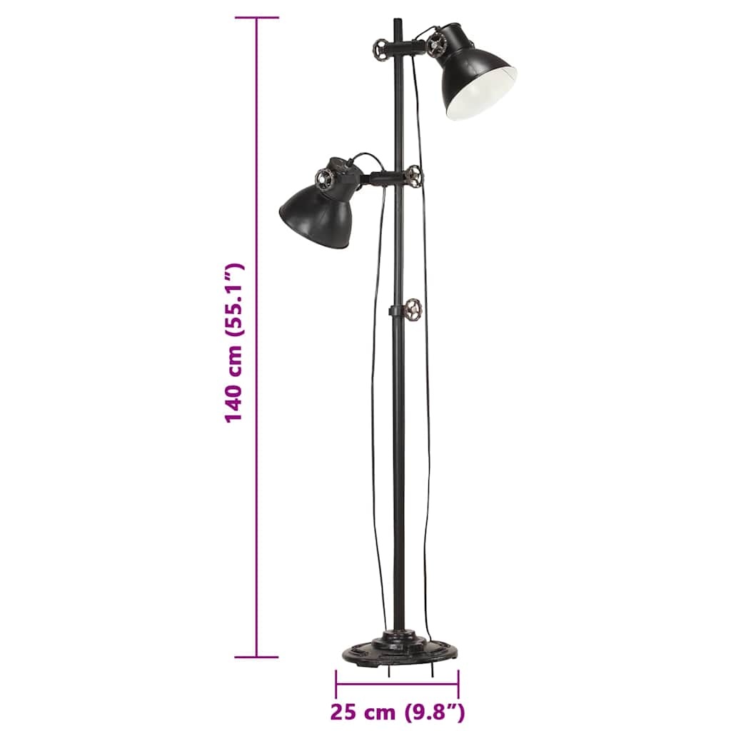 Stehlampe 2-flammig Schwarz E27 Gusseisen