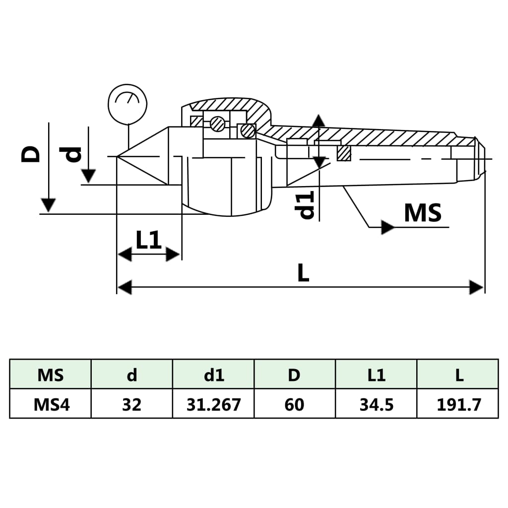 Leichte Zentrierspitze DM314 MT4/MK4