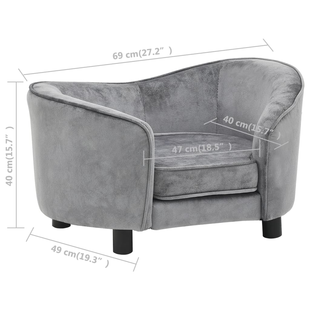 Canapé pour chien gris 69x49x40 cm peluche