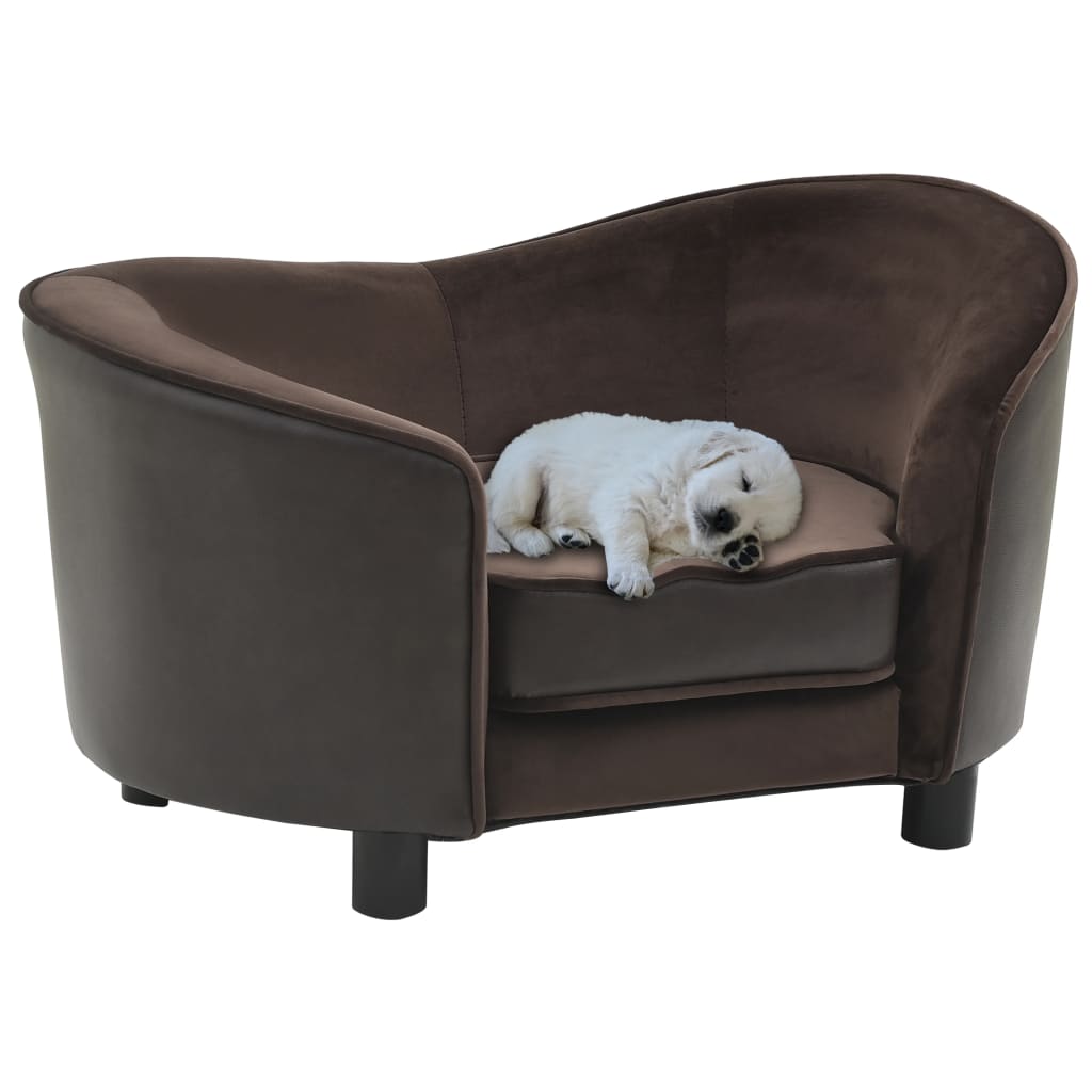 Dog sofa brown 69x49x40 cm plush and imitation leather