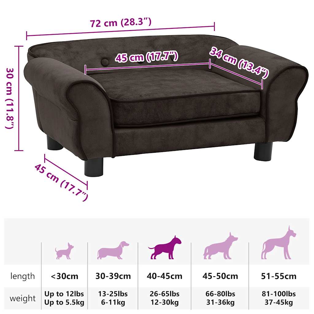 Dog sofa brown 72x45x30 cm plush
