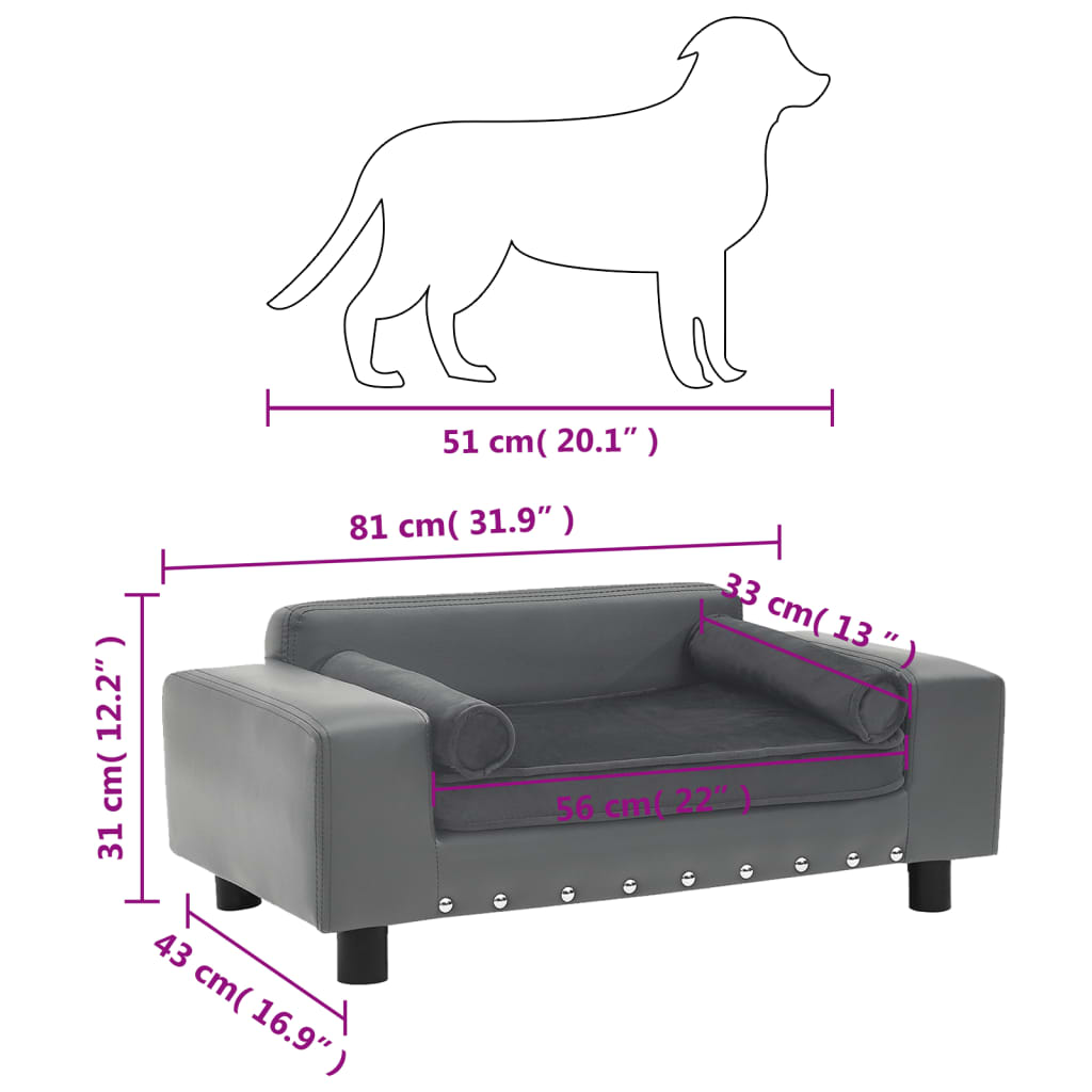 Canapé pour chien gris 81x43x31 cm en peluche et simili cuir