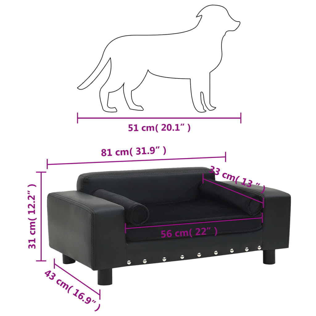 Canapé pour chien noir 81x43x31 cm peluche et simili cuir
