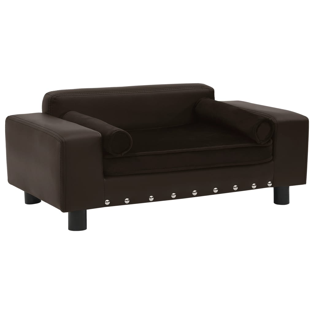 Dog sofa brown 81x43x31 cm plush and imitation leather