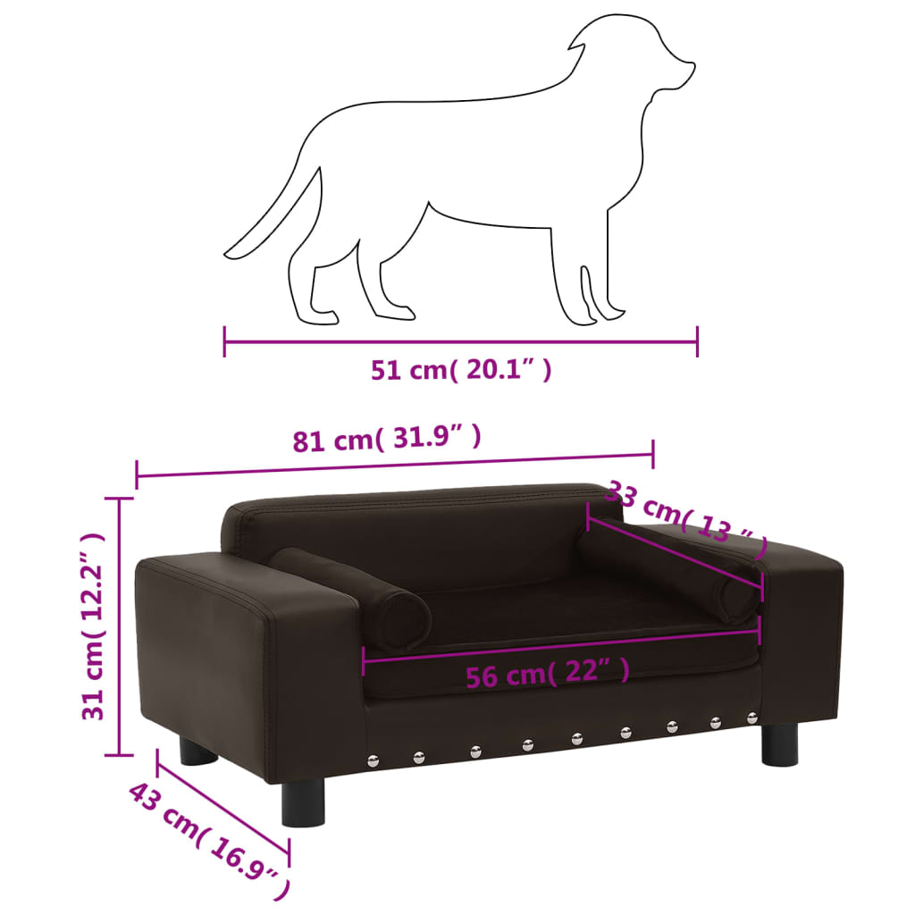 Dog sofa brown 81x43x31 cm plush and imitation leather