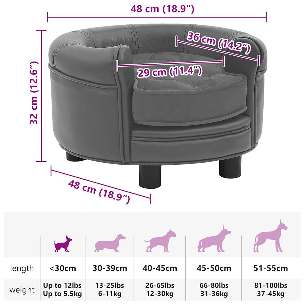 Hundesofa Grau 48x48x32 cm Plüsch und Kunstleder