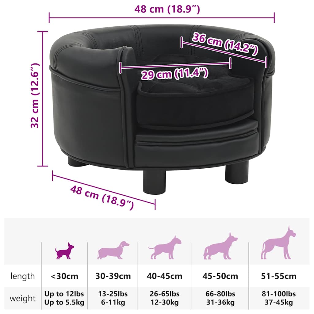 Hundesofa Schwarz 48x48x32 cm Plüsch und Kunstleder