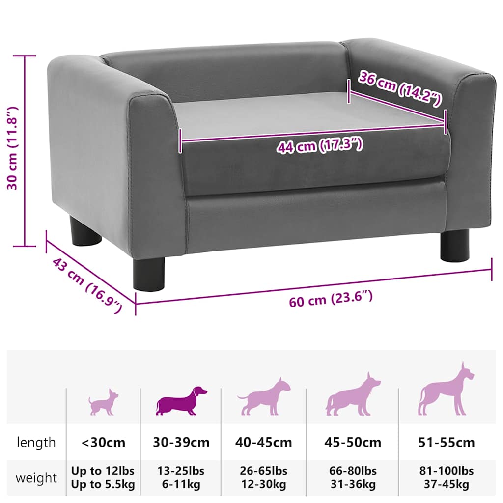 Canapé pour chien gris 60x43x30 cm en peluche et simili cuir