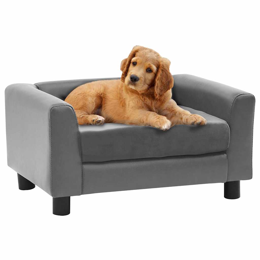 Canapé pour chien gris 60x43x30 cm en peluche et simili cuir
