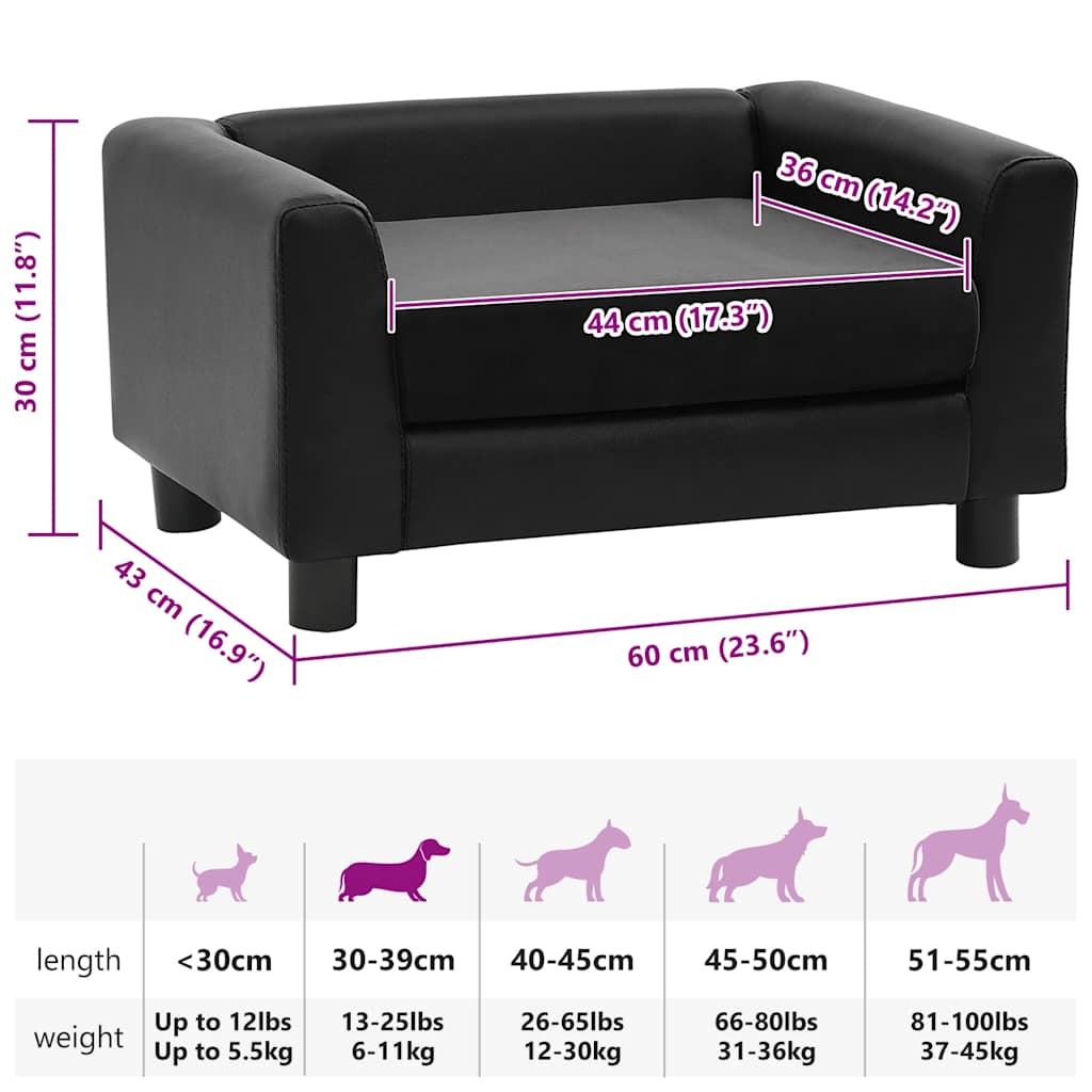 Canapé pour chien noir 60x43x30 cm en peluche et simili cuir