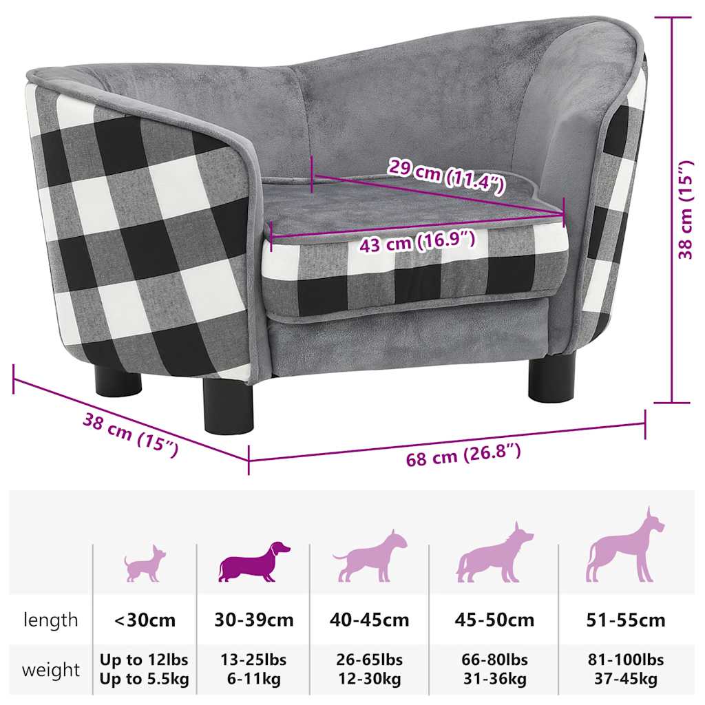 Canapé pour chien gris 68x38x38 cm peluche