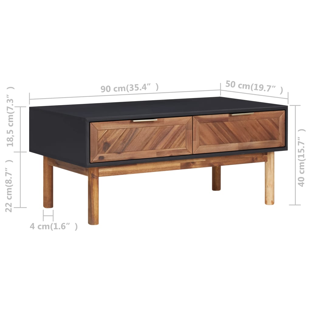 Table basse 90x50x40 cm en bois d'acacia massif et MDF