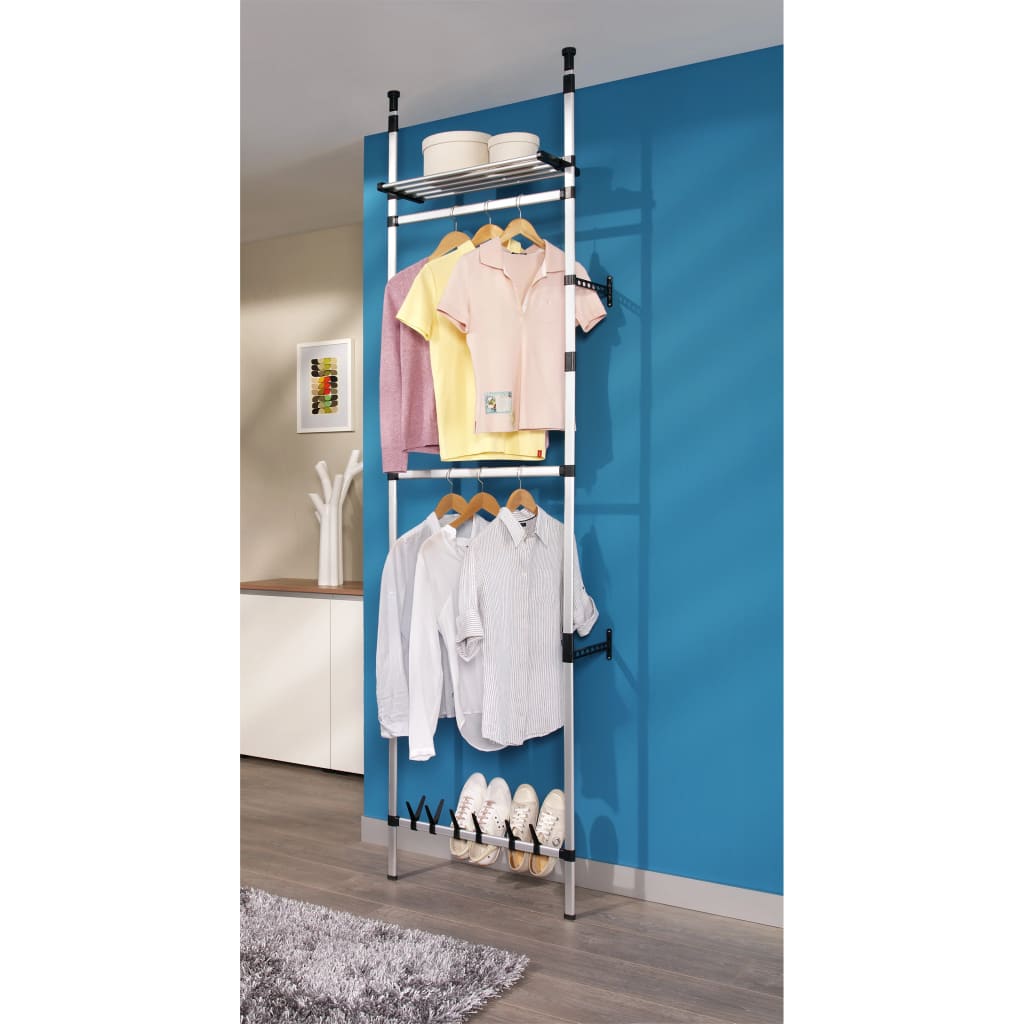 Telescopic wardrobe with rods and shelf aluminum
