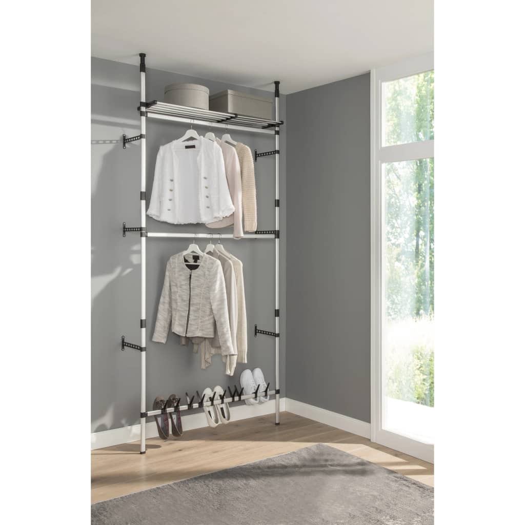 Telescopic wardrobe with rods and shelf aluminum