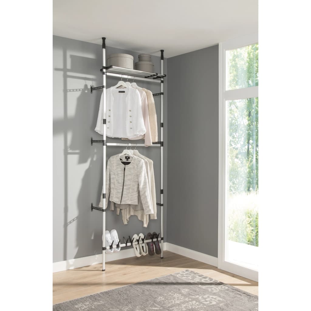 Telescopic wardrobe with rods and shelf aluminum