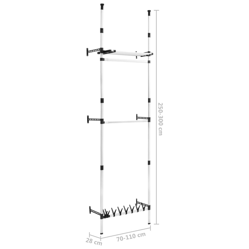 Telescopic wardrobe with rods and shelf aluminum