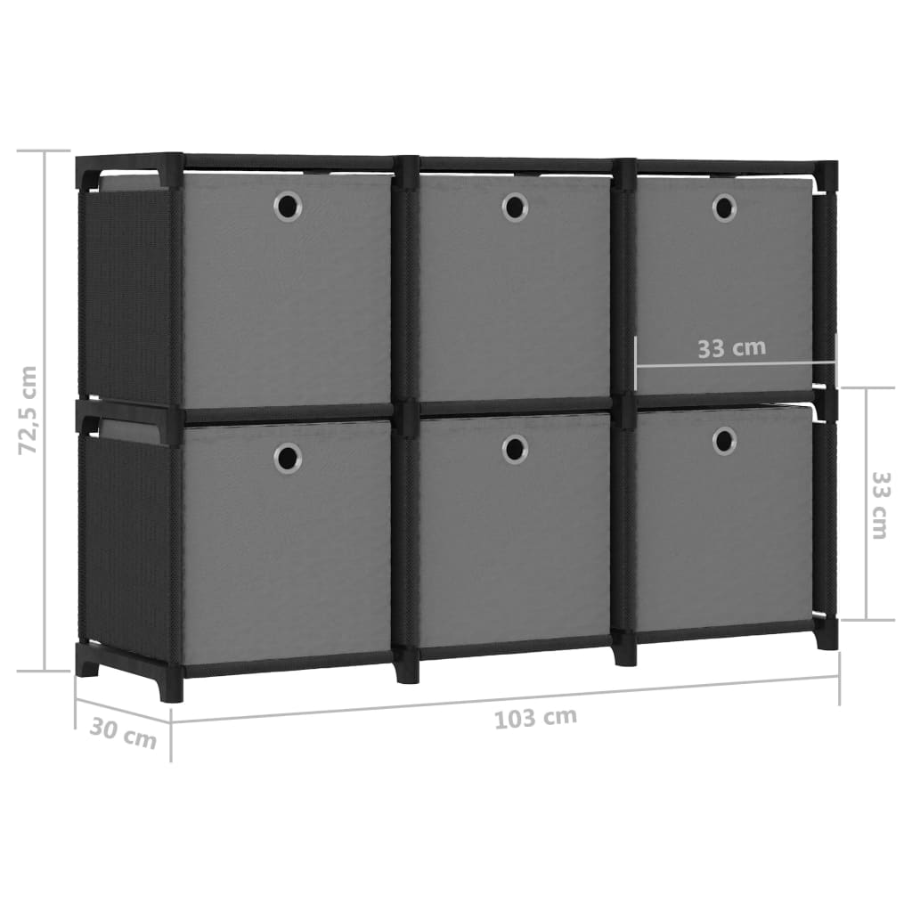Étagère cube avec 6 cases noir 103x30x72,5 cm tissu
