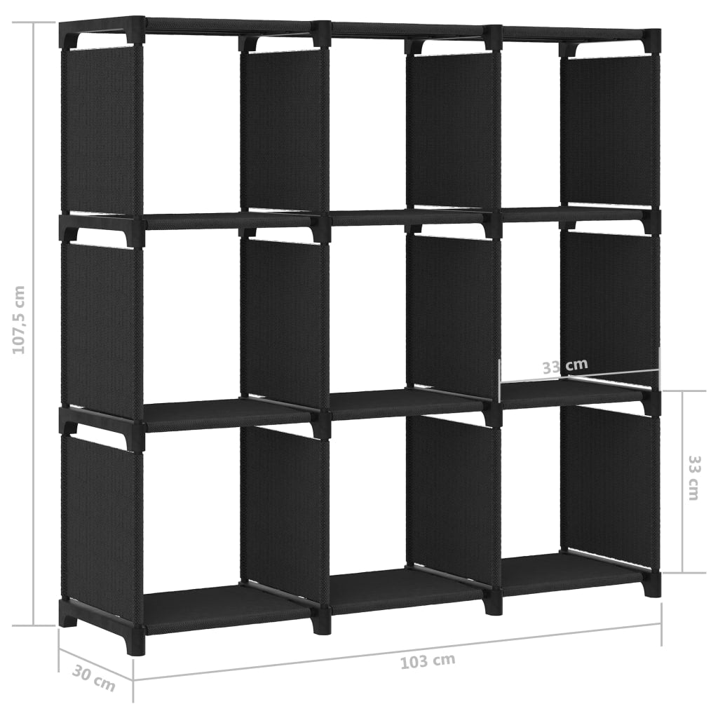 Étagère cube à 9 compartiments en tissu noir 103x30x107,5 cm