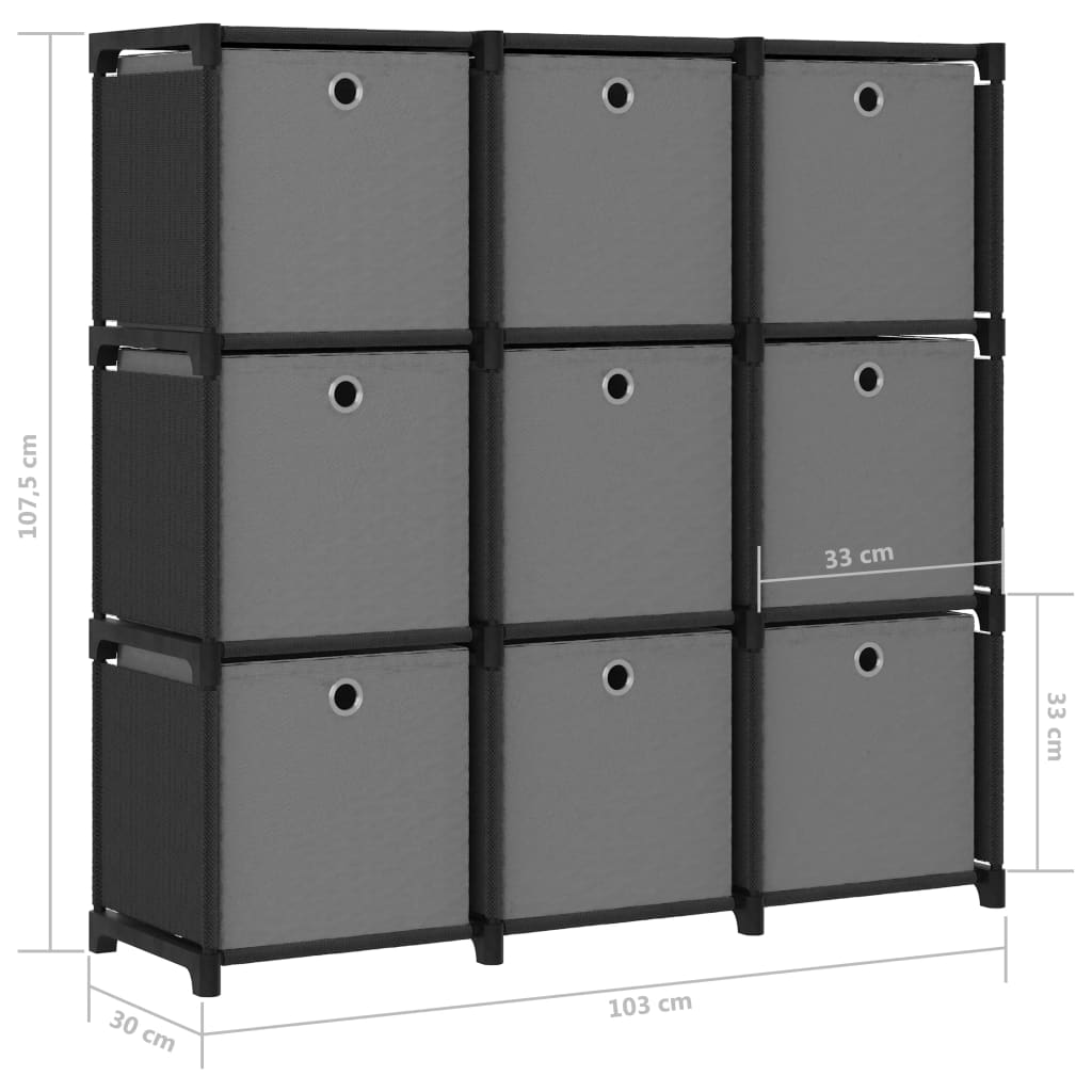 Étagère cube avec 9 cases noir 103x30x107,5 cm tissu