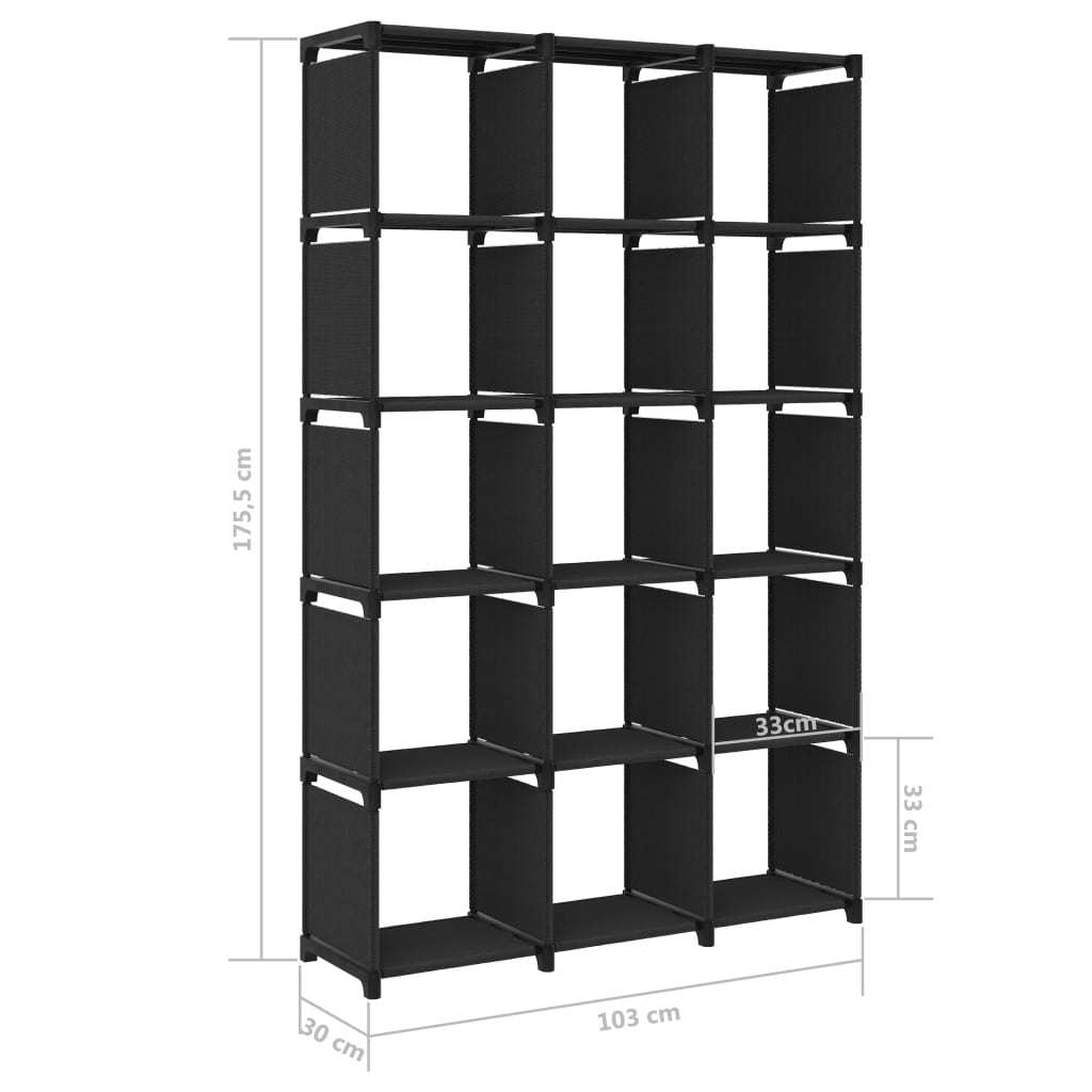 Cube shelf with 15 compartments black 103x30x175.5 cm fabric