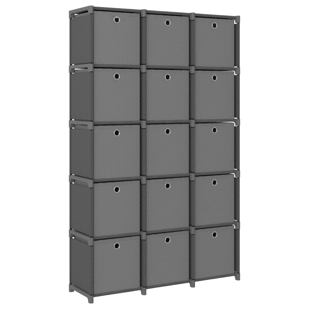Cube shelf with 15 boxes grey 103x30x175.5 cm fabric