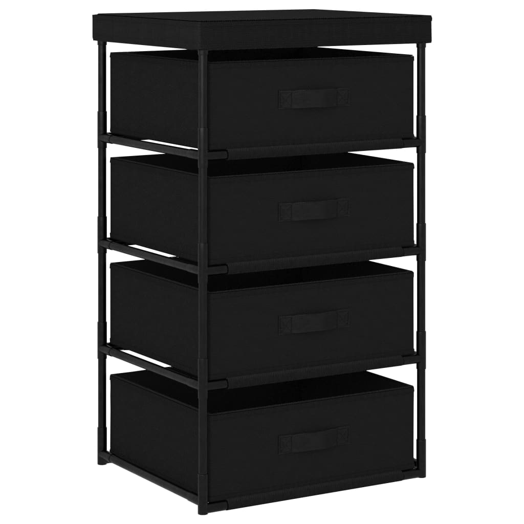 Storage shelf with 4 fabric baskets steel black