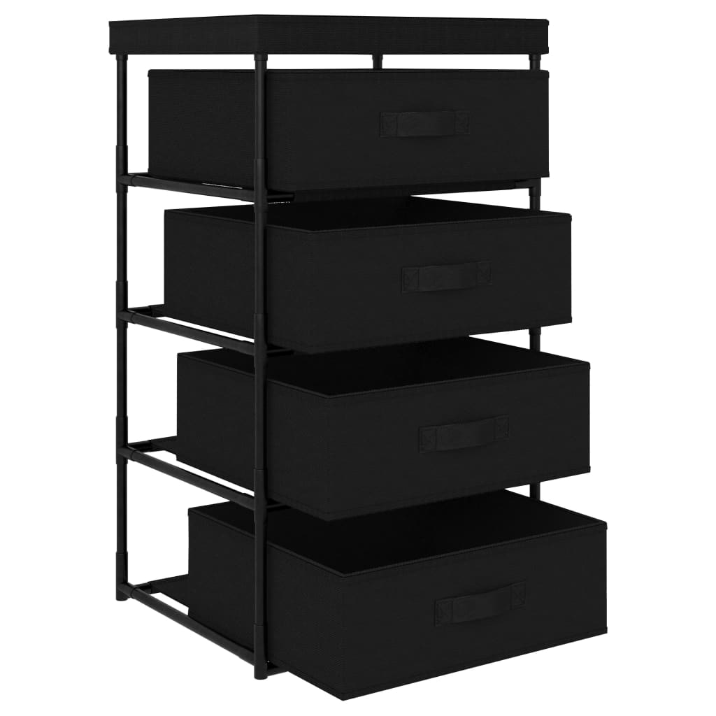 Storage shelf with 4 fabric baskets steel black