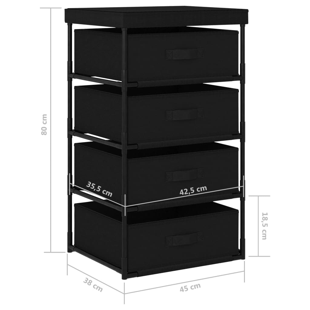 Storage shelf with 4 fabric baskets steel black