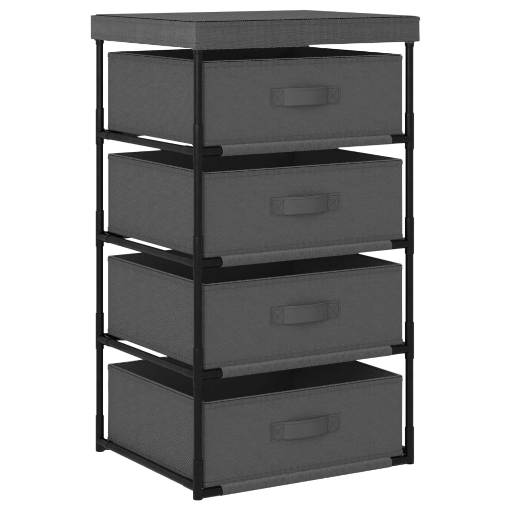 Storage shelf with 4 fabric baskets steel grey