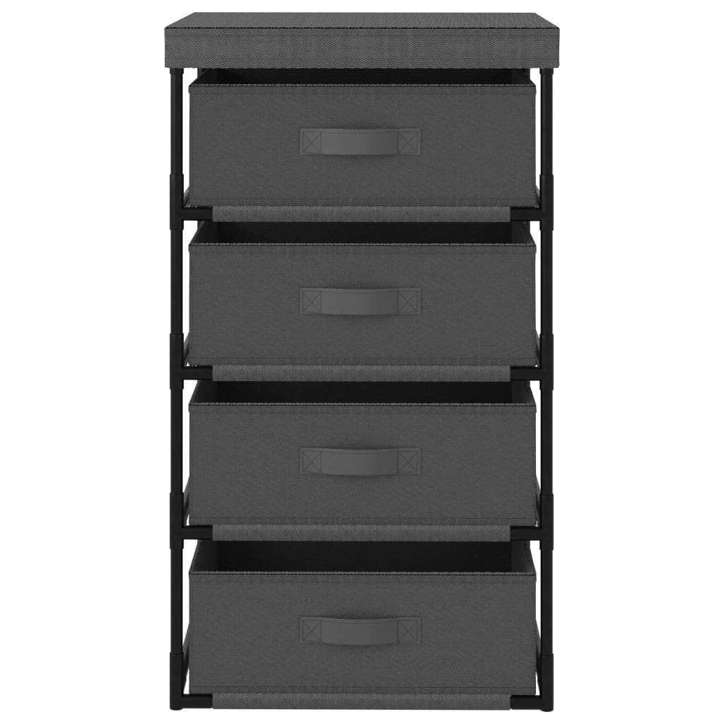 Storage shelf with 4 fabric baskets steel grey