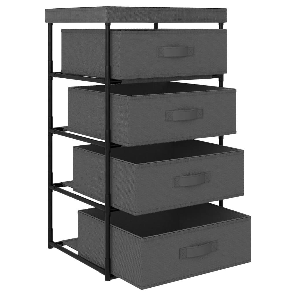 Storage shelf with 4 fabric baskets steel grey