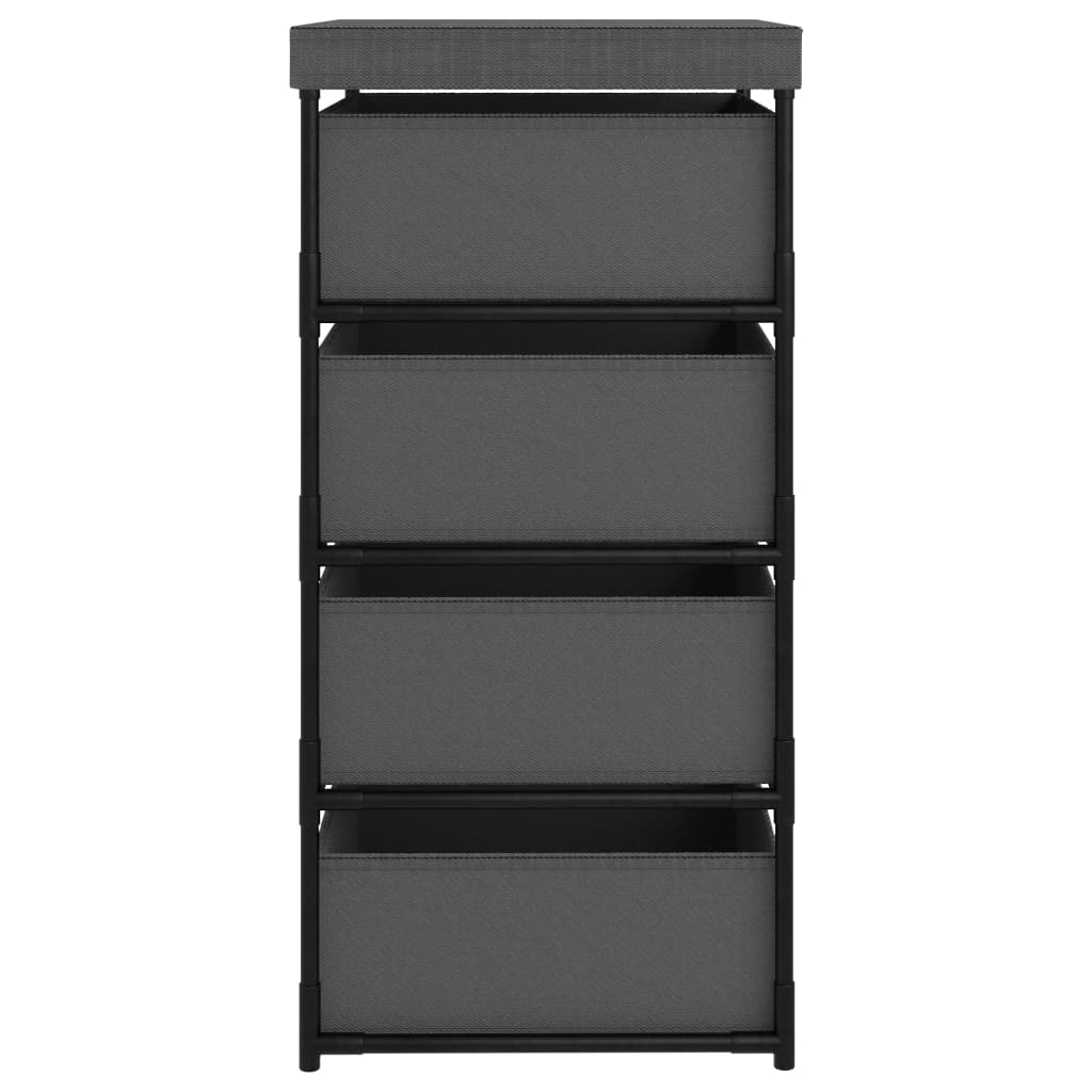 Storage shelf with 4 fabric baskets steel grey