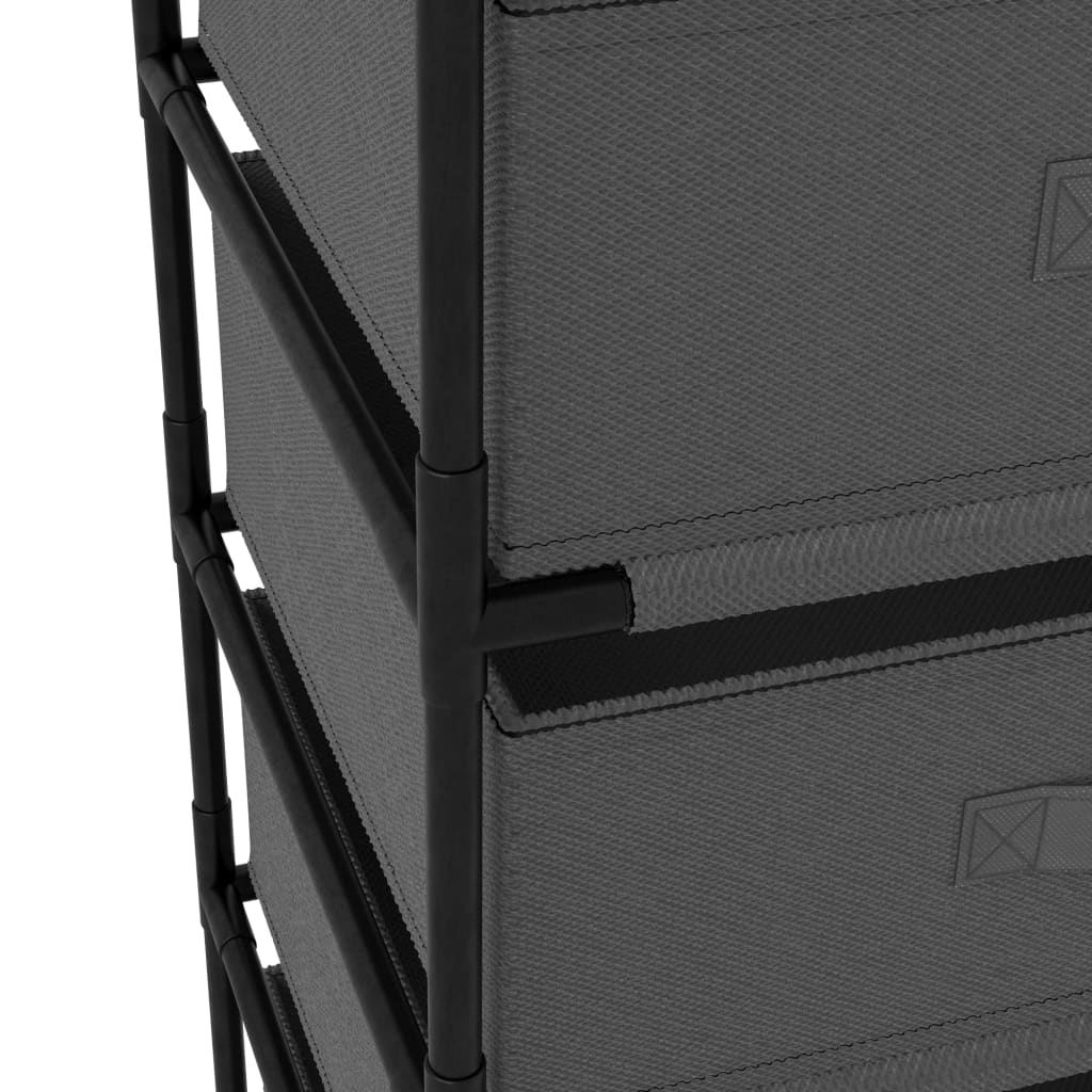 Storage shelf with 4 fabric baskets steel grey