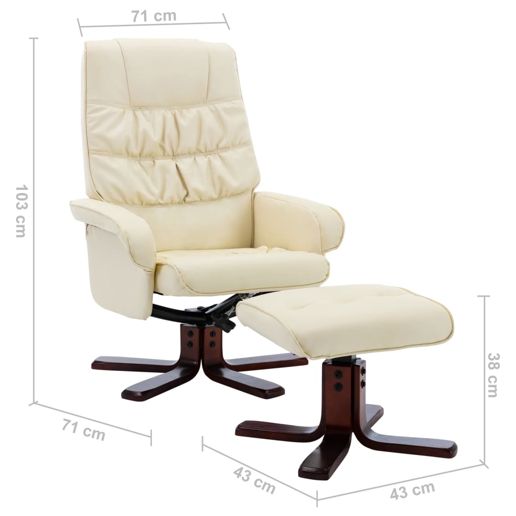 Liegesessel mit Fußhocker Creme Kunstleder