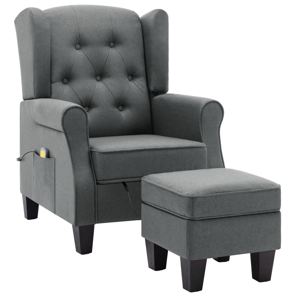 Fauteuil de massage avec tabouret en tissu gris clair