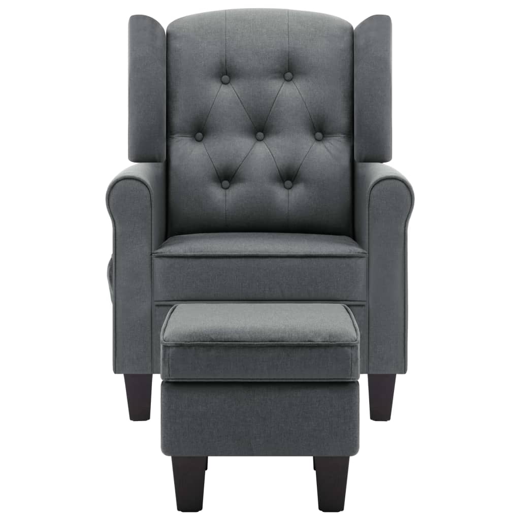 Fauteuil de massage avec tabouret en tissu gris clair