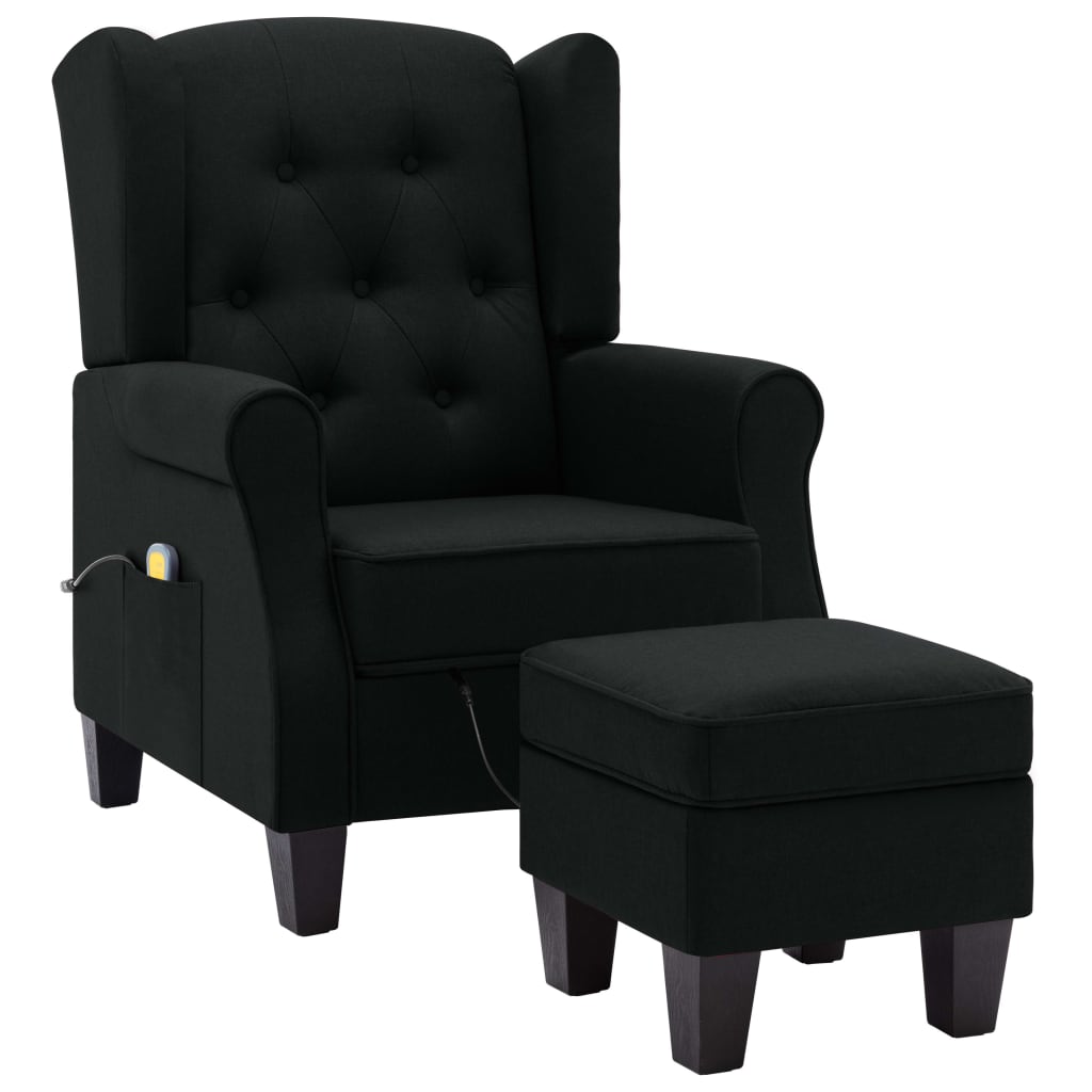 Fauteuil de massage avec tabouret en tissu noir