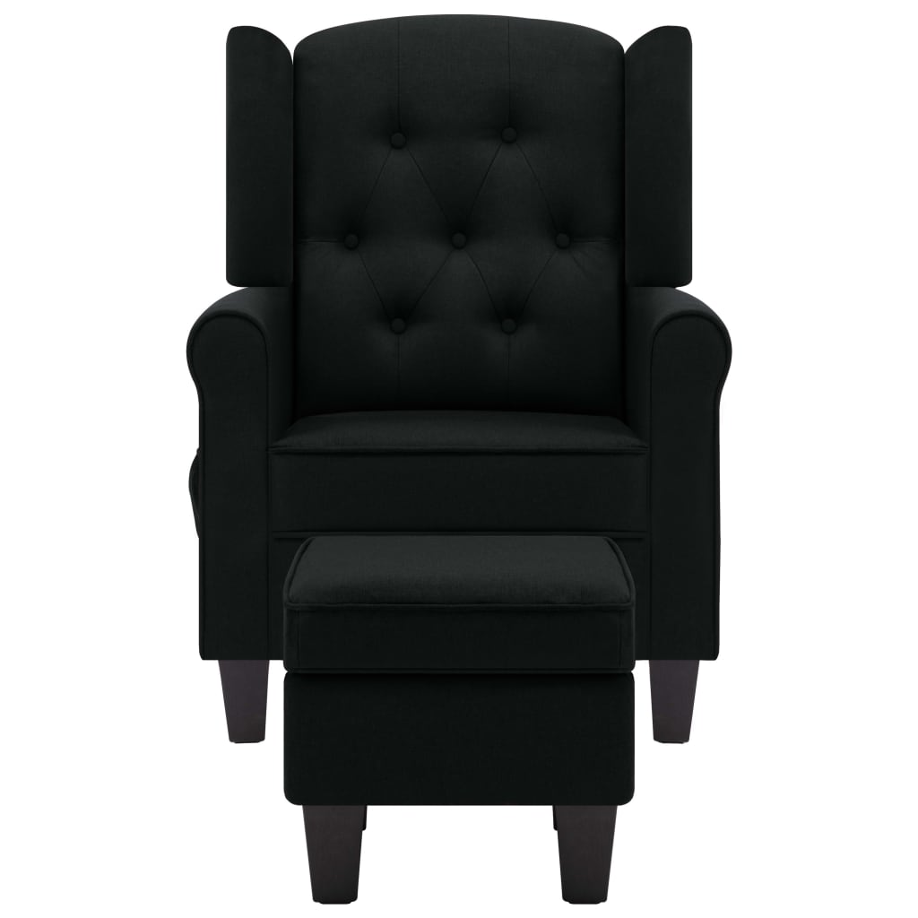 Fauteuil de massage avec tabouret en tissu noir