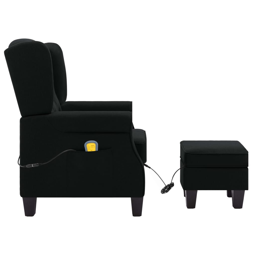 Fauteuil de massage avec tabouret en tissu noir