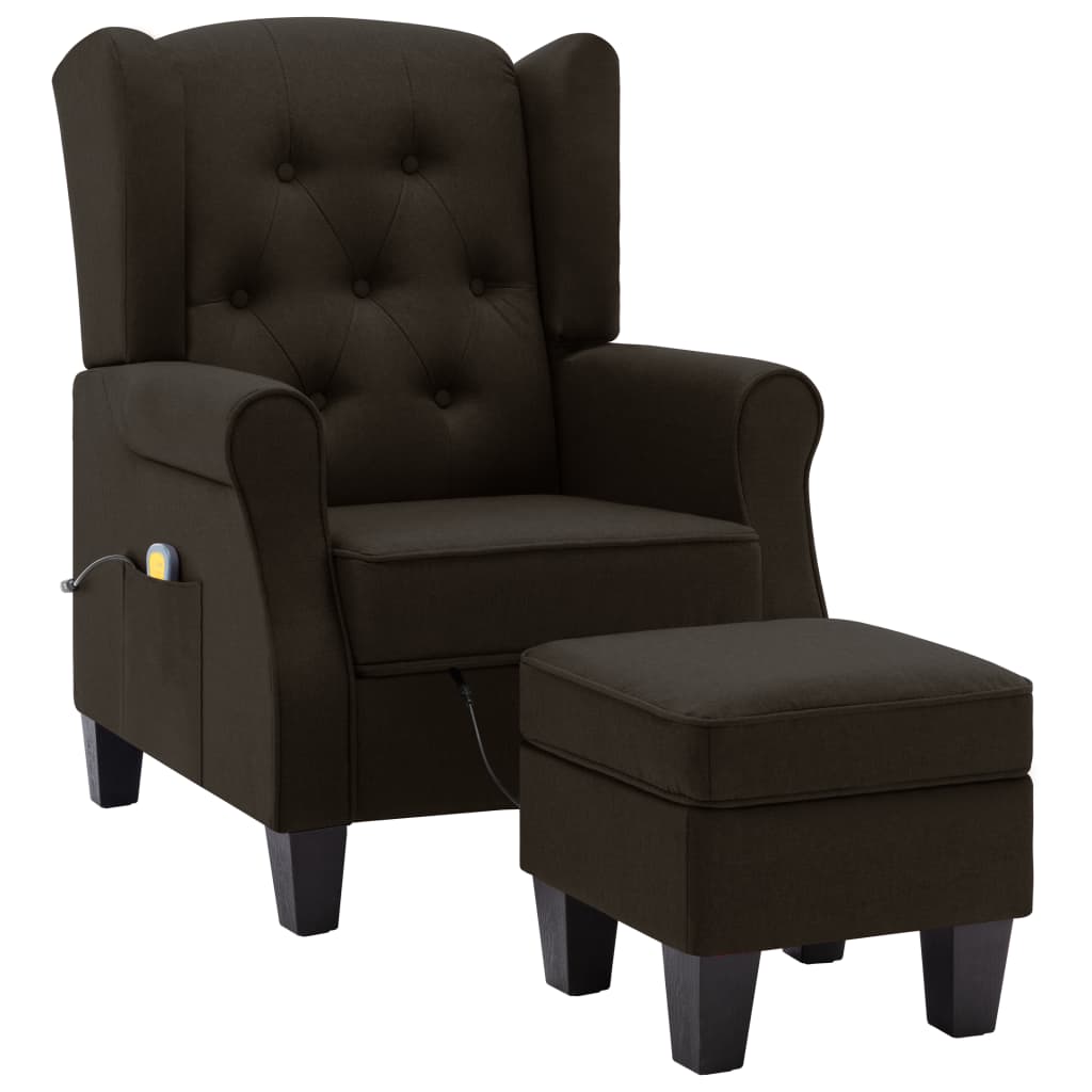 Fauteuil de massage avec tabouret en tissu marron foncé