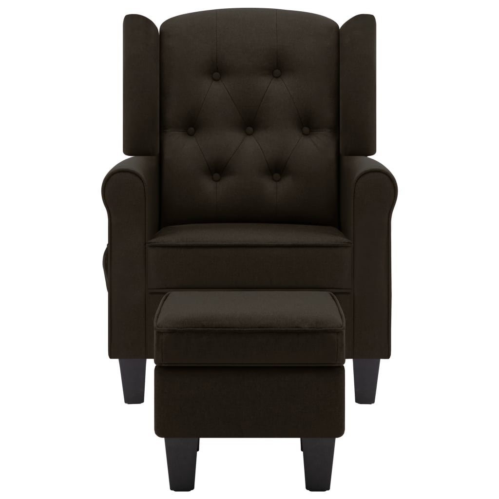 Fauteuil de massage avec tabouret en tissu marron foncé