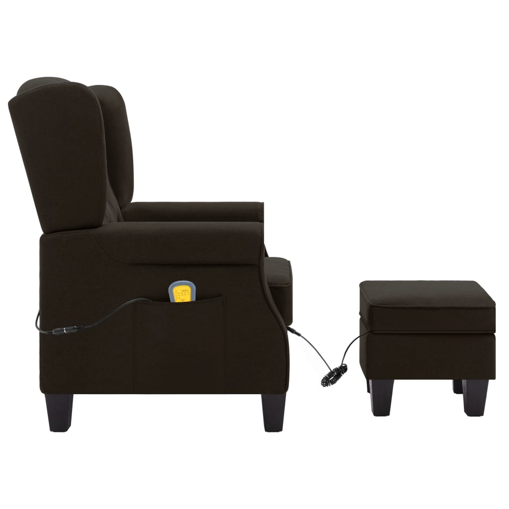 Fauteuil de massage avec tabouret en tissu marron foncé