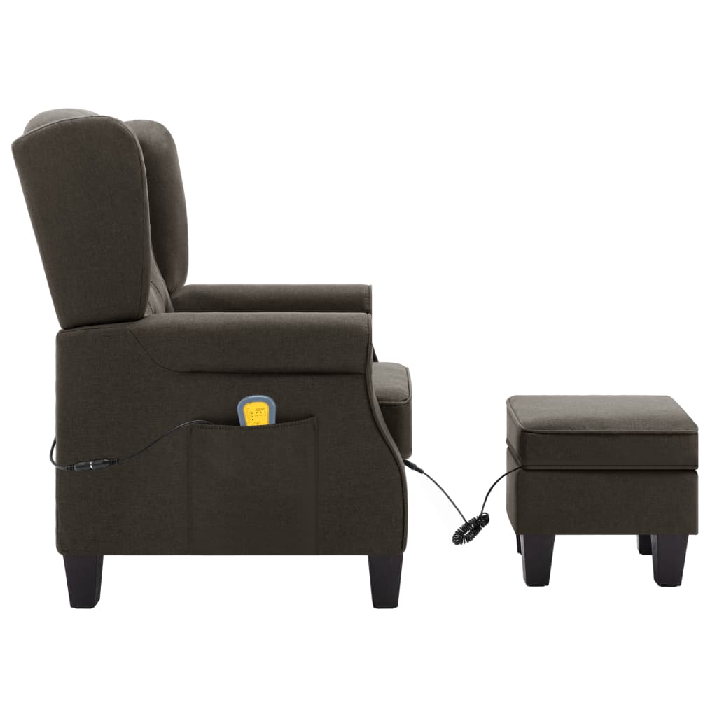 Fauteuil de massage avec tabouret en tissu taupe