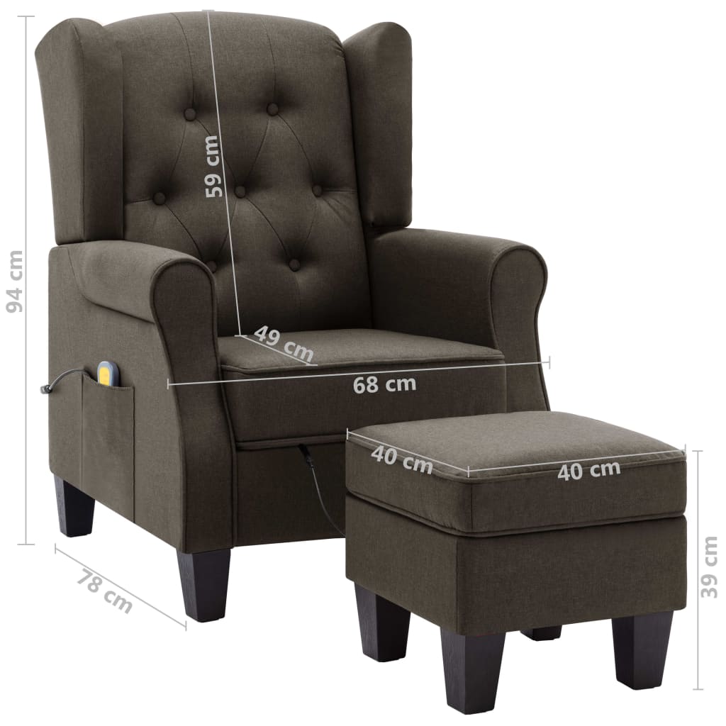 Fauteuil de massage avec tabouret en tissu taupe